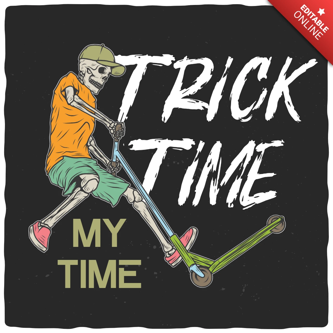 トリックタイムのスケルトンTシャツデザインテンプレート