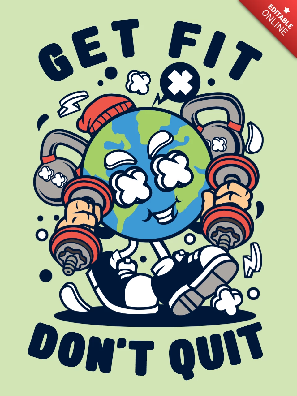 Planeet aarde fitness karakter t-shirt ontwerpsjabloon