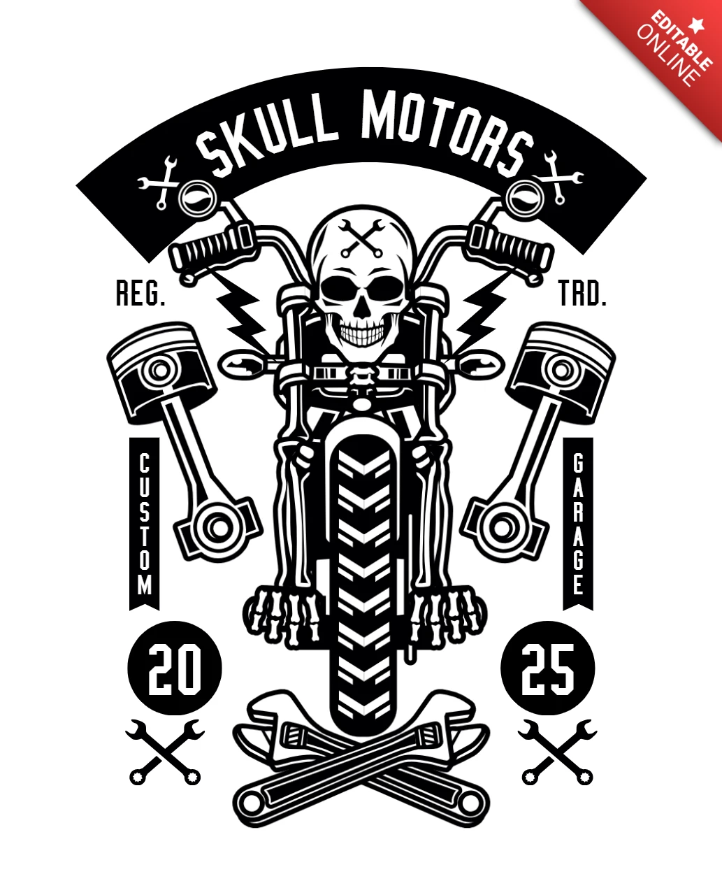 Skull motors garaj tişört tasarım şablonu