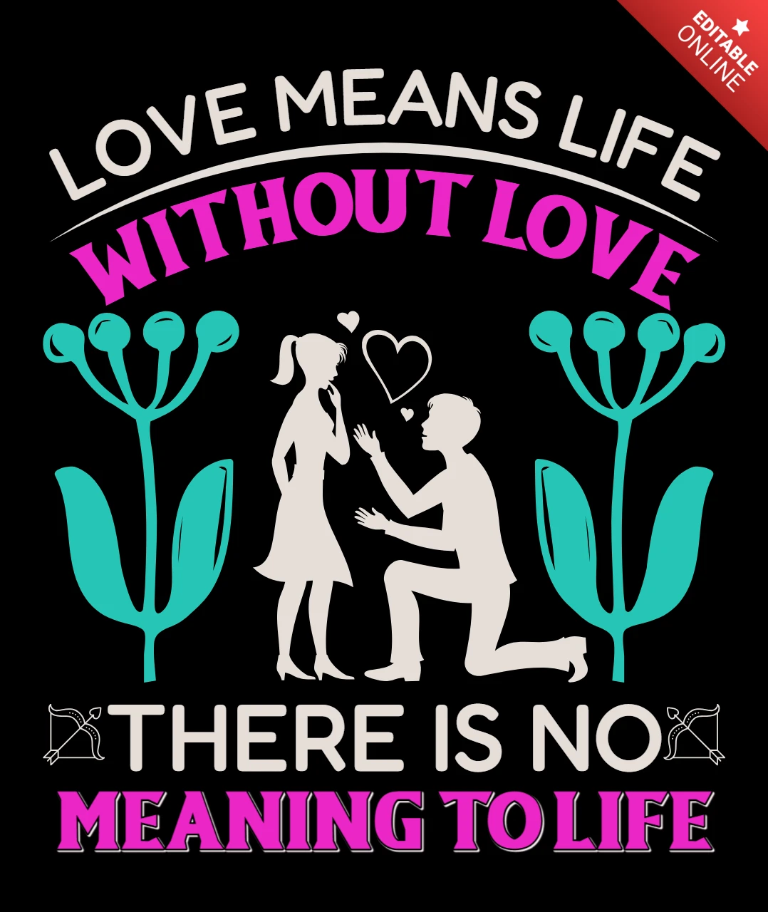 Romantic Love Quote Design Template with Floral Elements