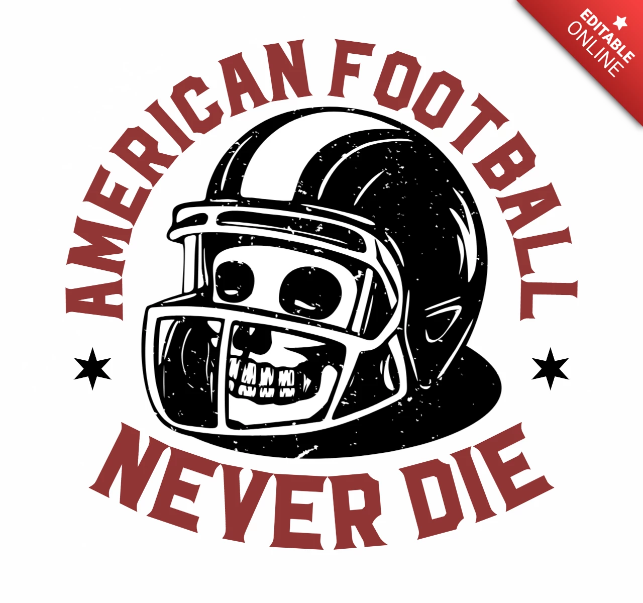 アメリカンフットボールは頭蓋骨のヴィンテージTシャツデザインテンプレートで決して死なない