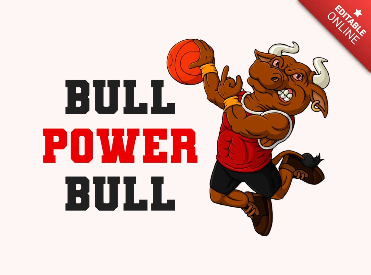 Dynamischer Stier Macht Basketball cartoonish Maskottchen Designvorlage