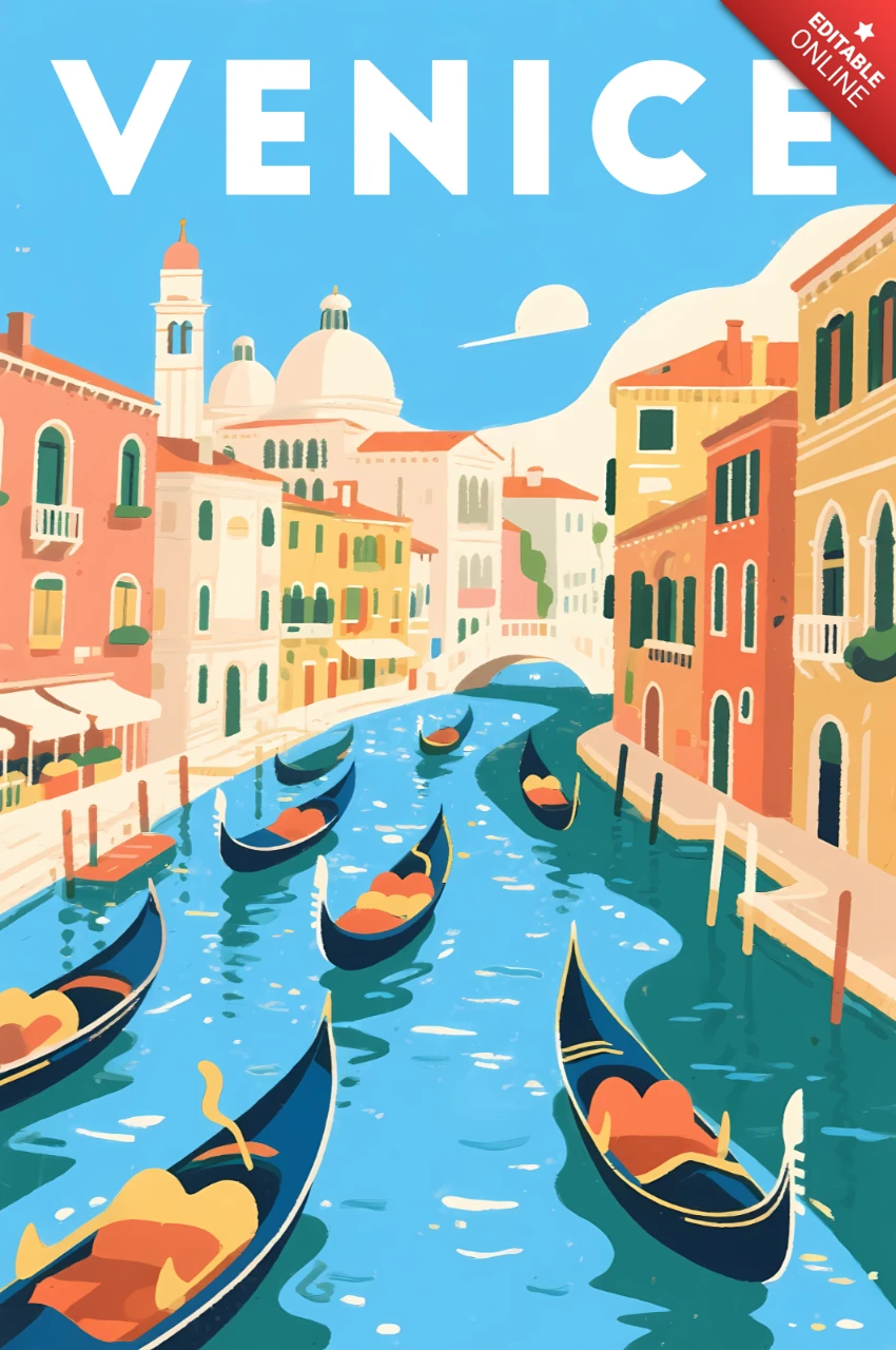 Venedig Gondeln Retro-Flachillustration Designvorlage für Reiseposter