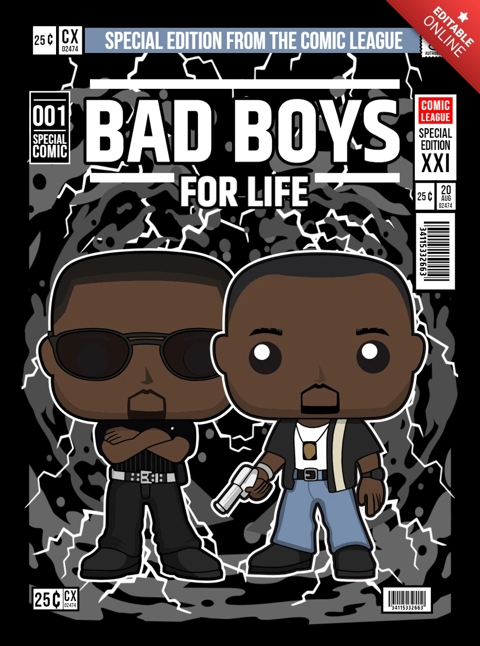 Bad Boys Cartoon Character Magazine Cover Design Template