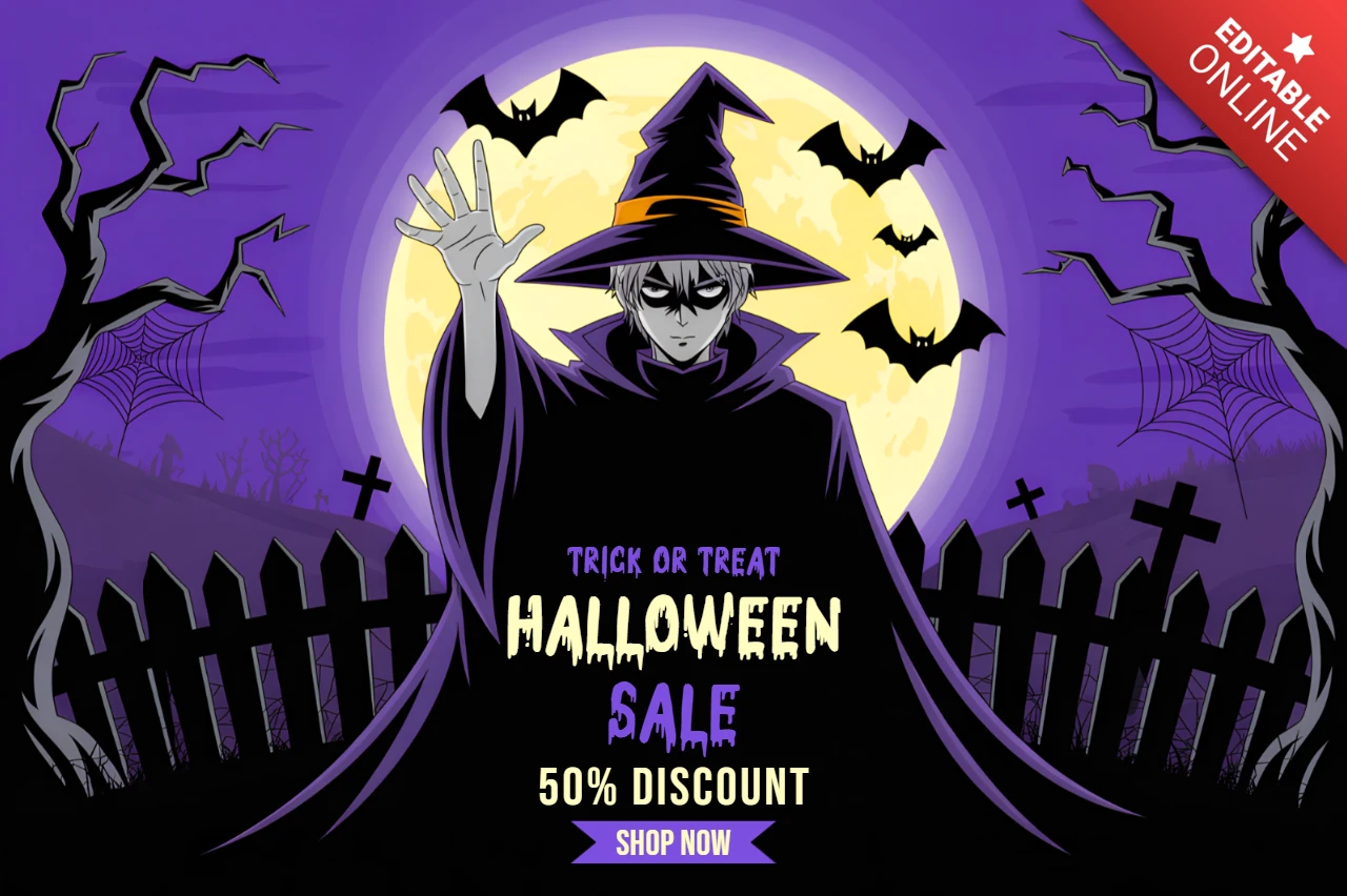 Plantilla de diseño de venta de Halloween de bruja espeluznante para volantes y promociones