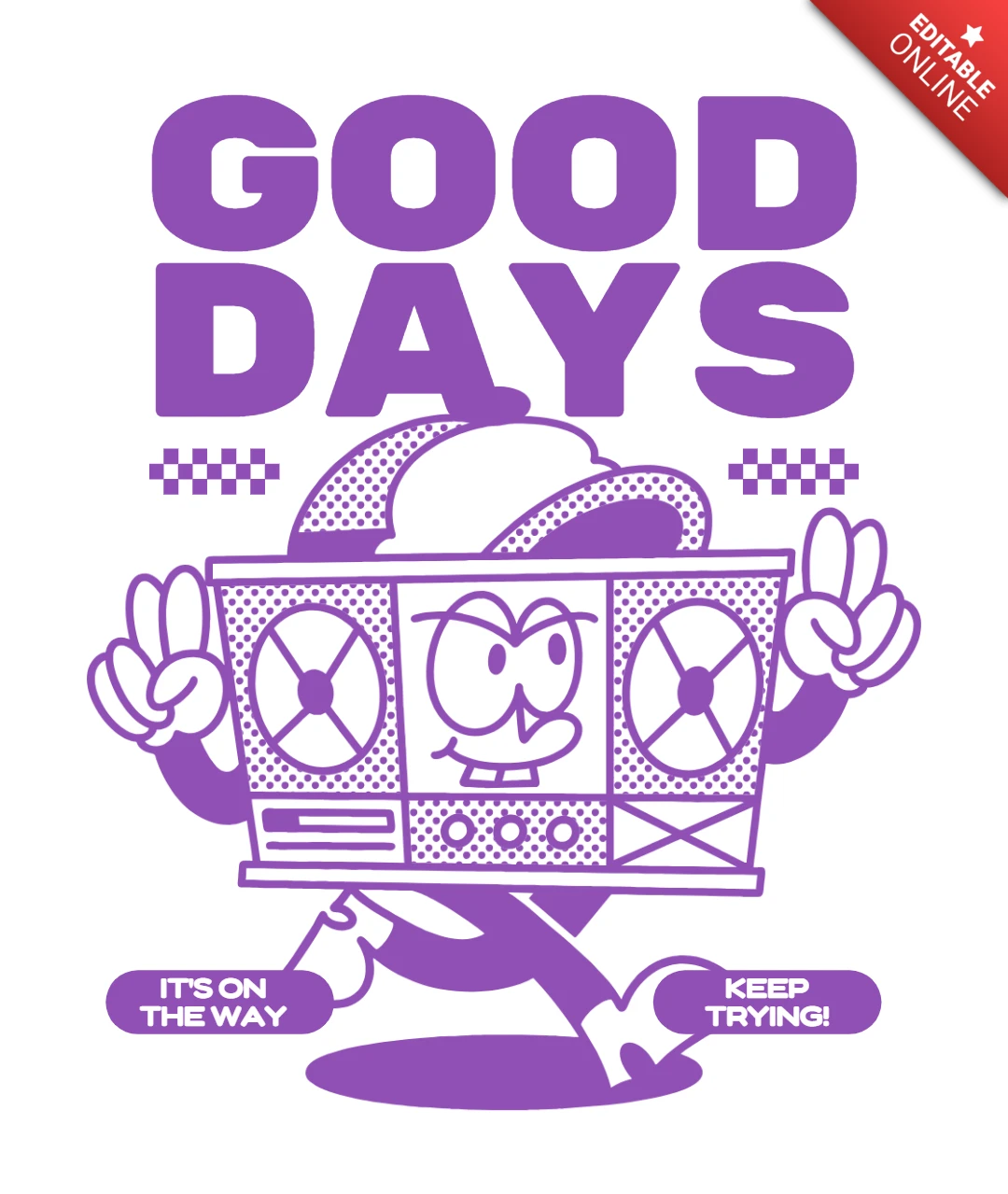 Retro Cartoon Style Design Template: Good Days Boombox Graphic