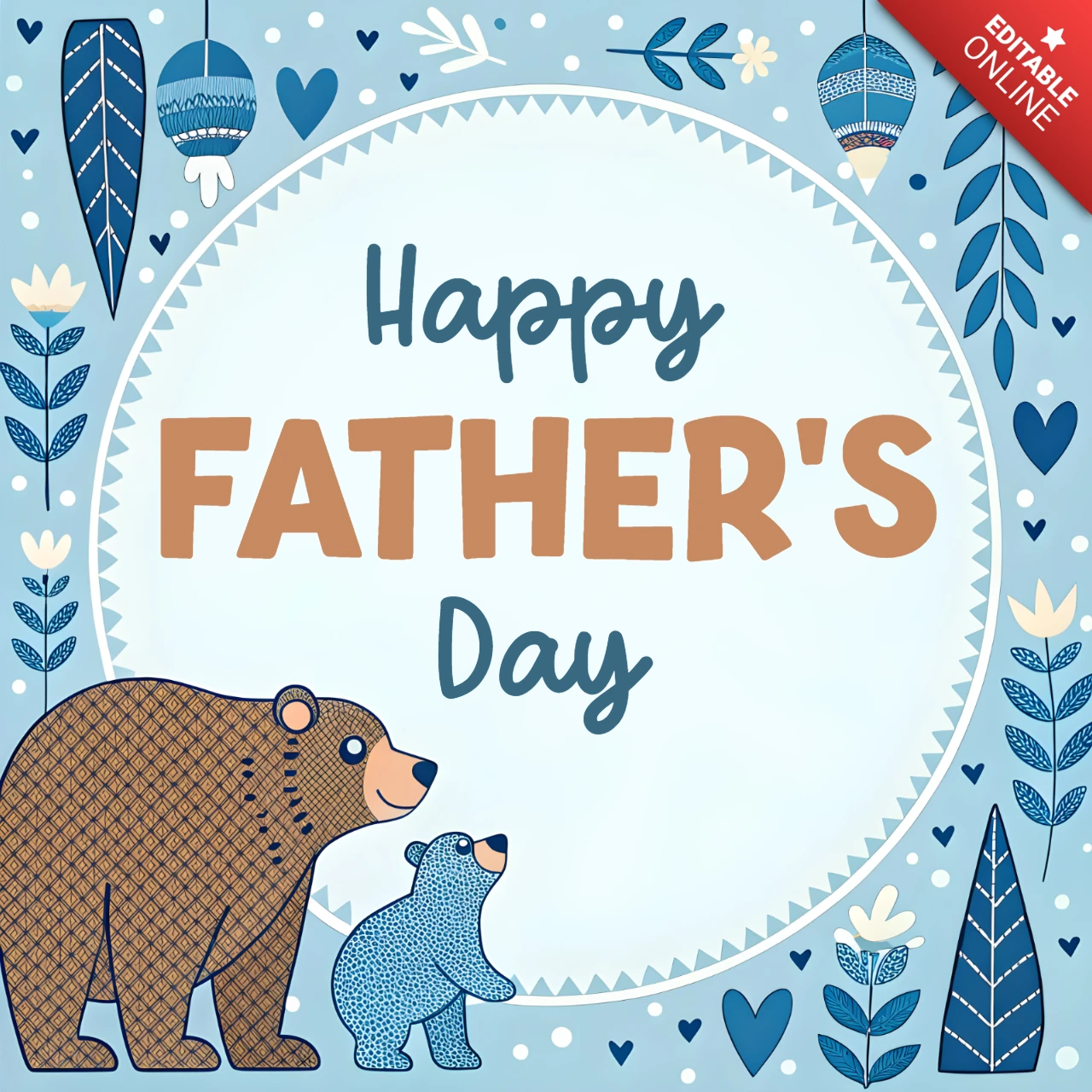 Whimsical Father's Day Design Template with Bears and Floral Elements