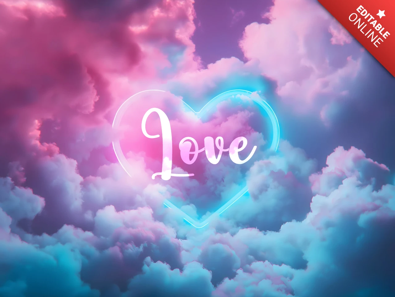 Modelo de plano de fundo sonhador de nuvens com corações de amor em neon