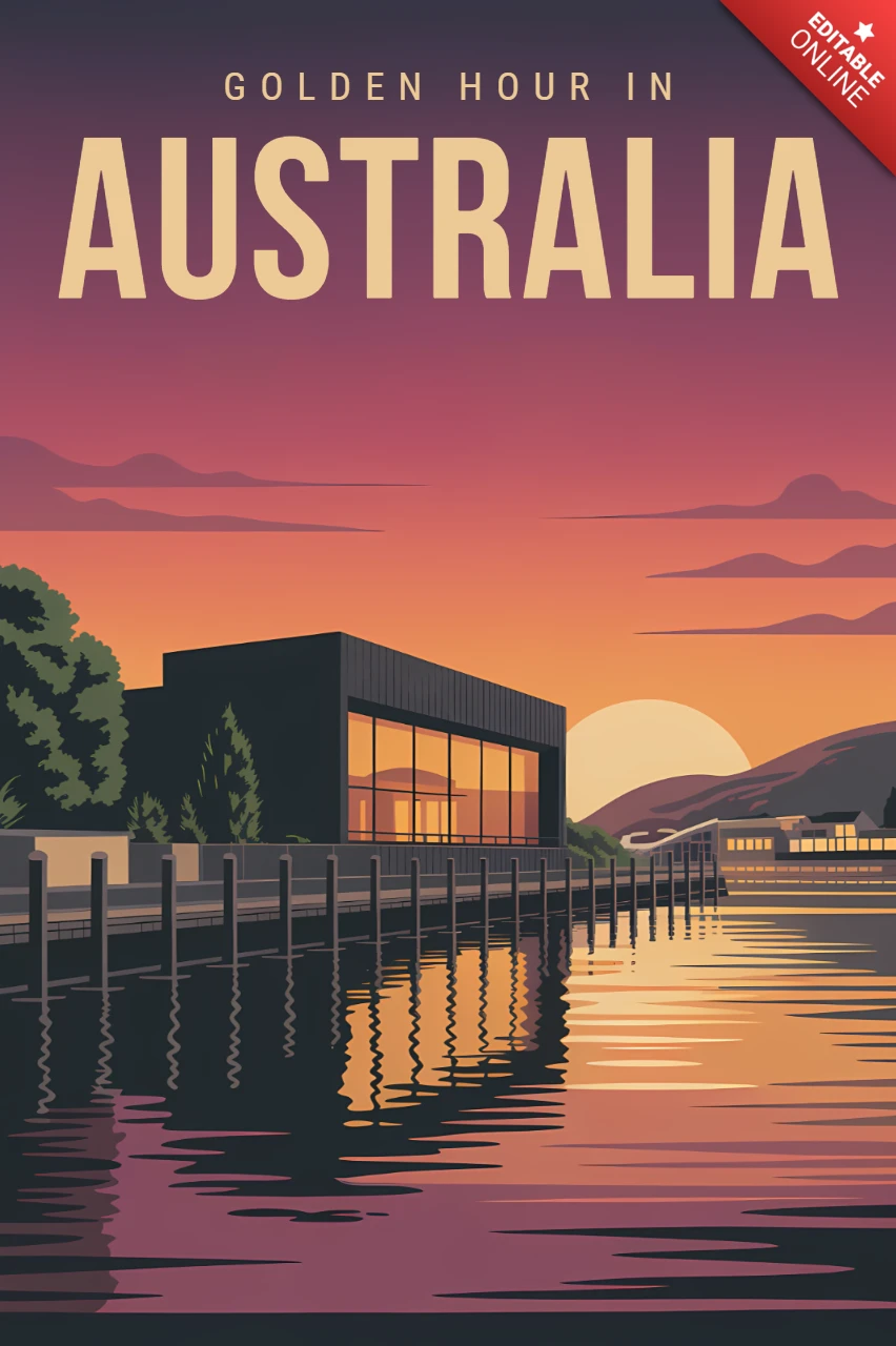 Template de design retro da hora dourada na Austrália para pôsteres