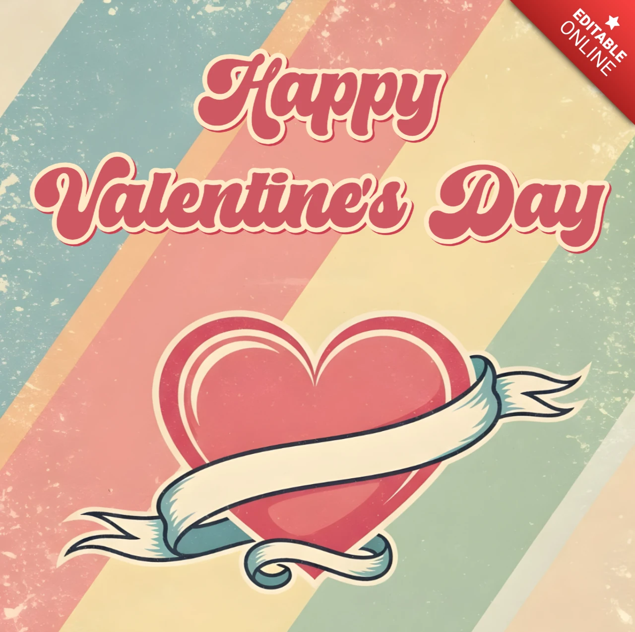 Plantilla de diseño de corazón vintage para tarjetas de felicitación del día de San Valentín