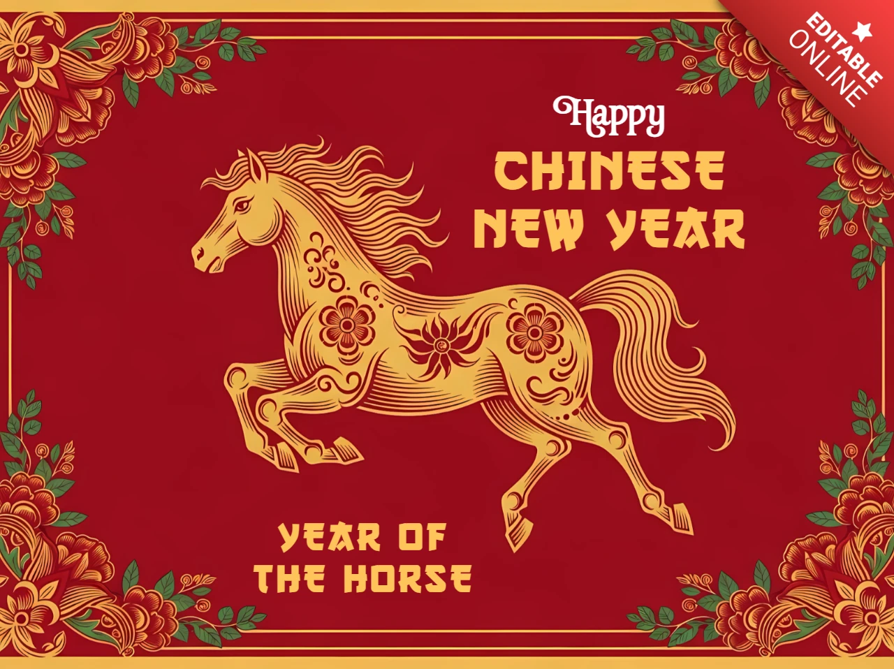 Template di design per le carte di auguri festive del capodanno cinese con cavallo