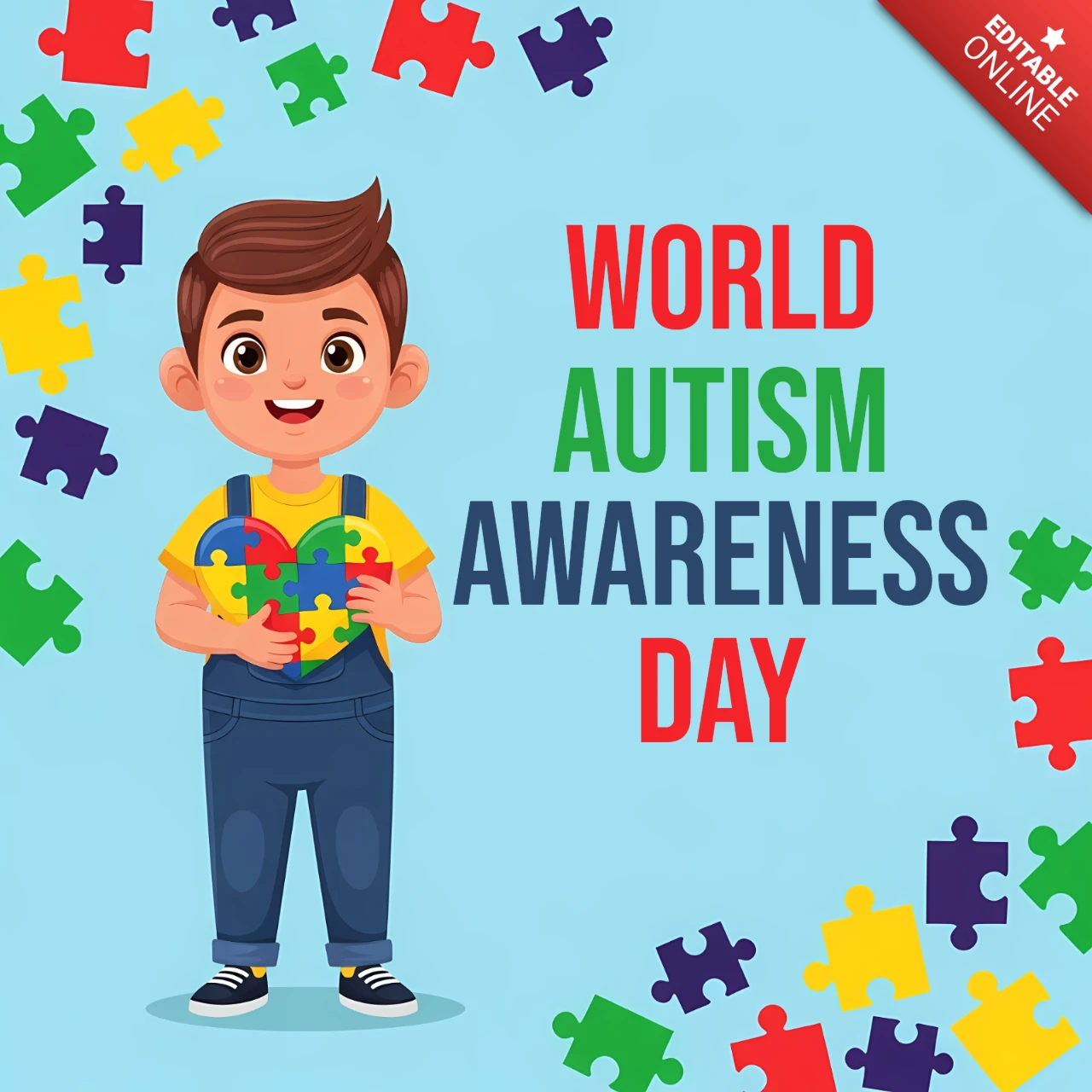 Template de design para o dia da conscientização do autismo com peças de quebra-cabeça coloridas para cartazes.