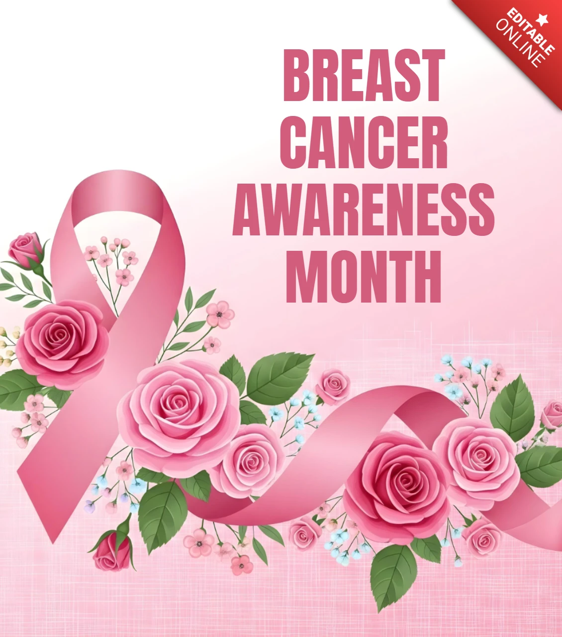 Floral Pink Ribbon Breast Cancer Awareness Month Decorative Banner Design Template