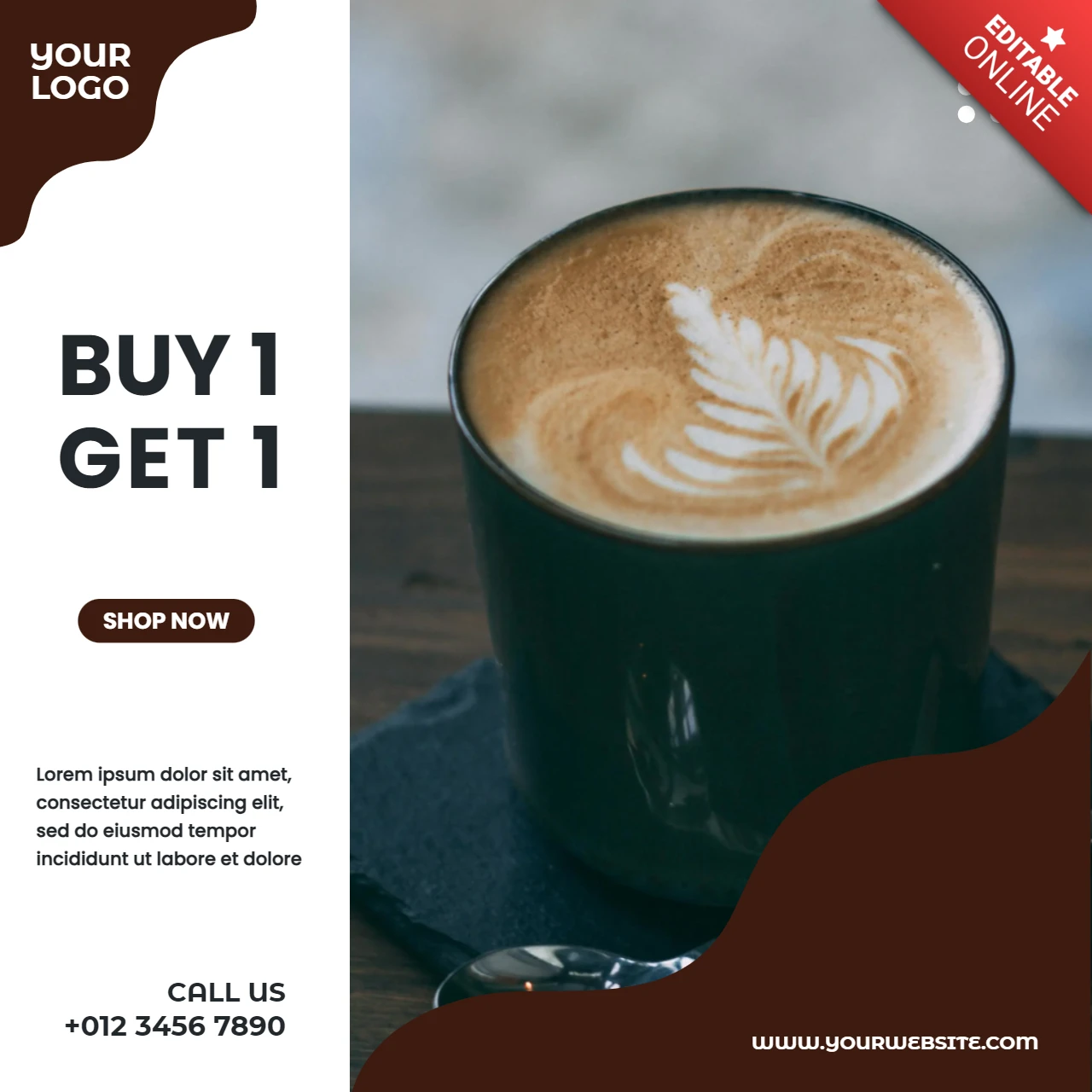 Kaufen Sie 1 erhalten 1 Kaffee Verkauf Instagram Post Design Vorlage
