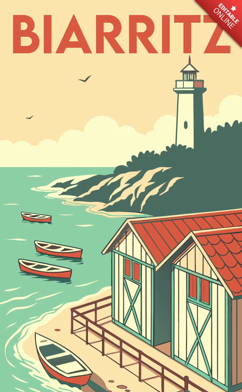 Template de design de farol vintage de Biarritz para pôsteres