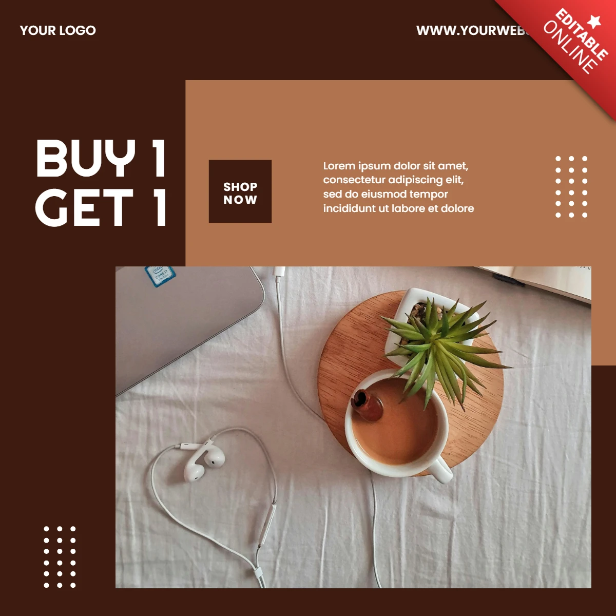 Buy 1 get 1 coffee sale instagram post design template