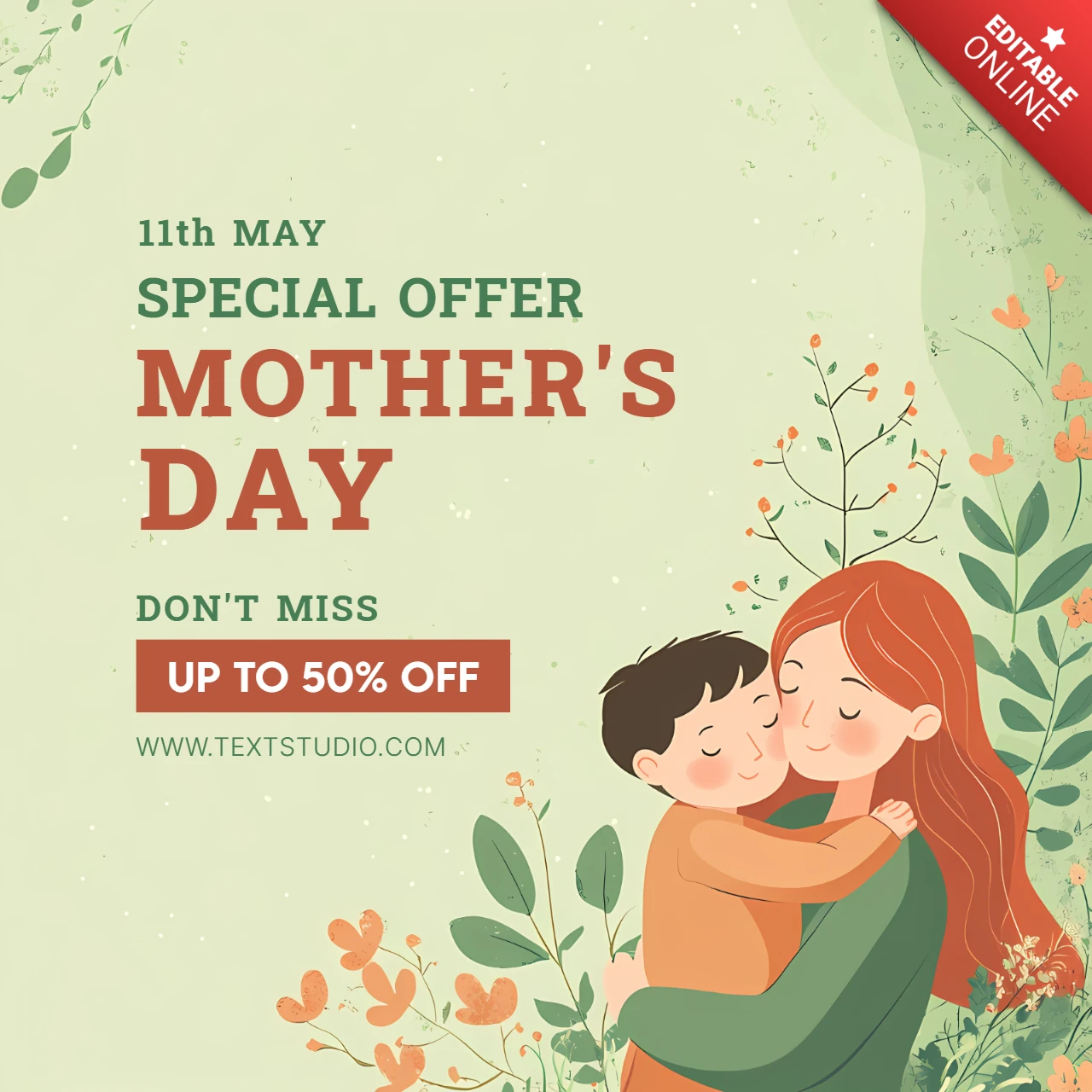 Floral Mother's Day Sale Template Design – Editable Promotional Graphic