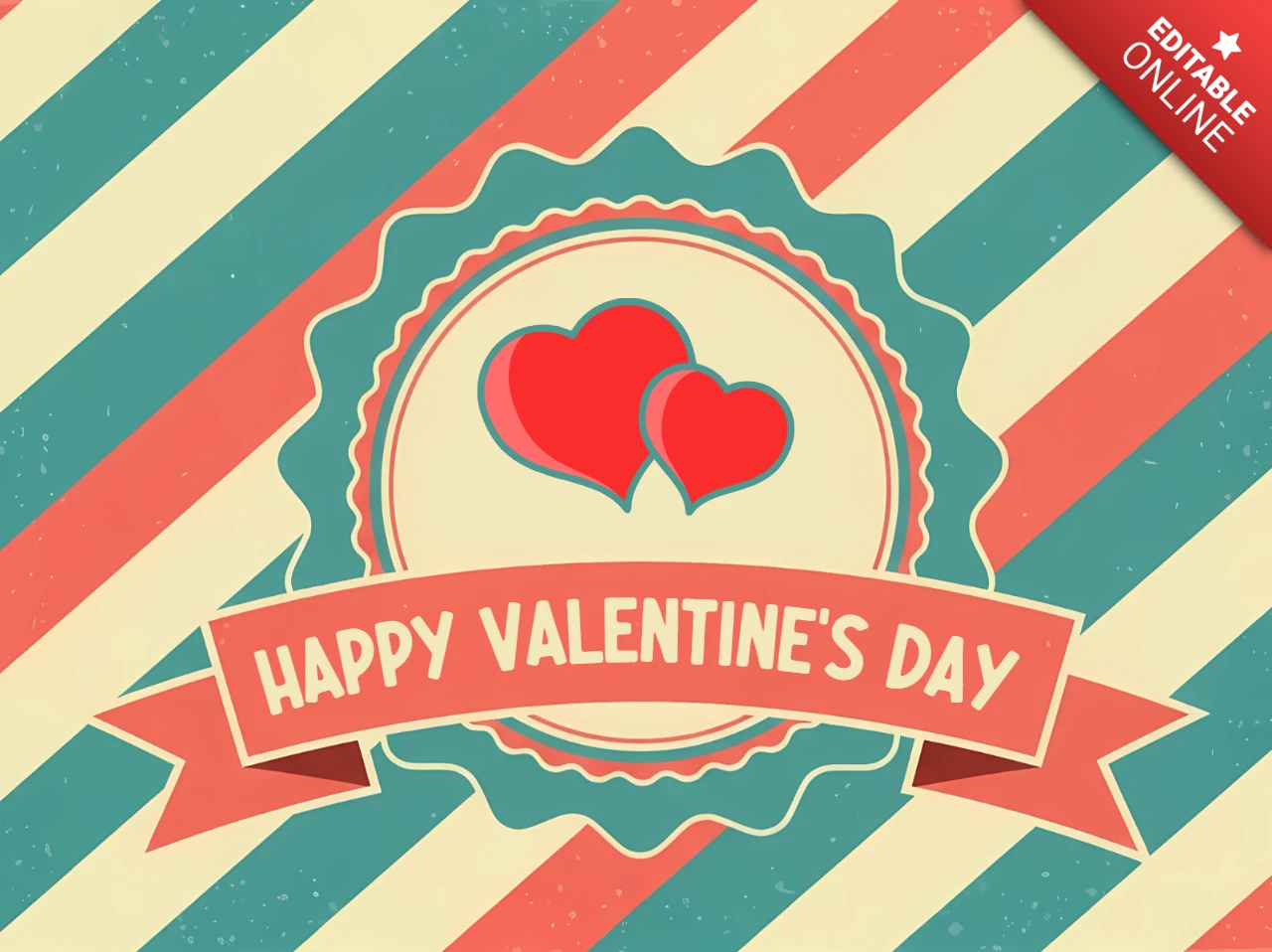 Plantilla de diseño retro para el día de San Valentín con corazones para tarjetas de felicitación.