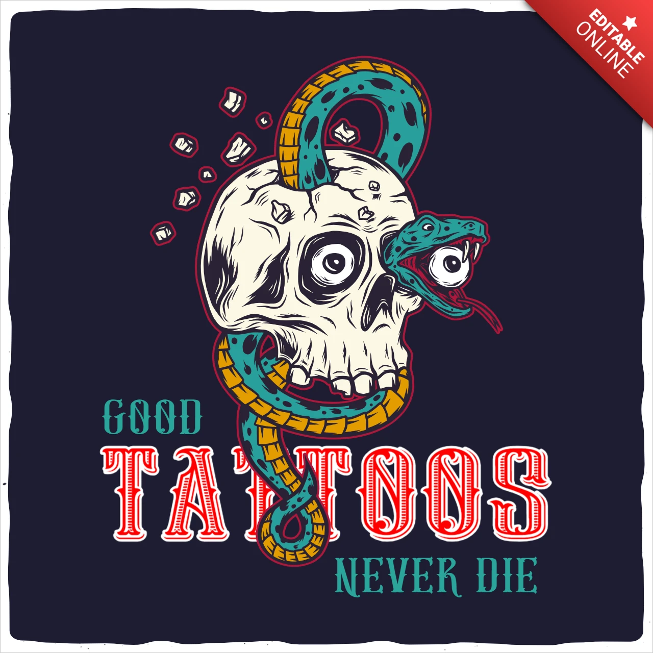 良いタトゥーは頭蓋骨のTシャツのデザインテンプレートで死ぬことはありません