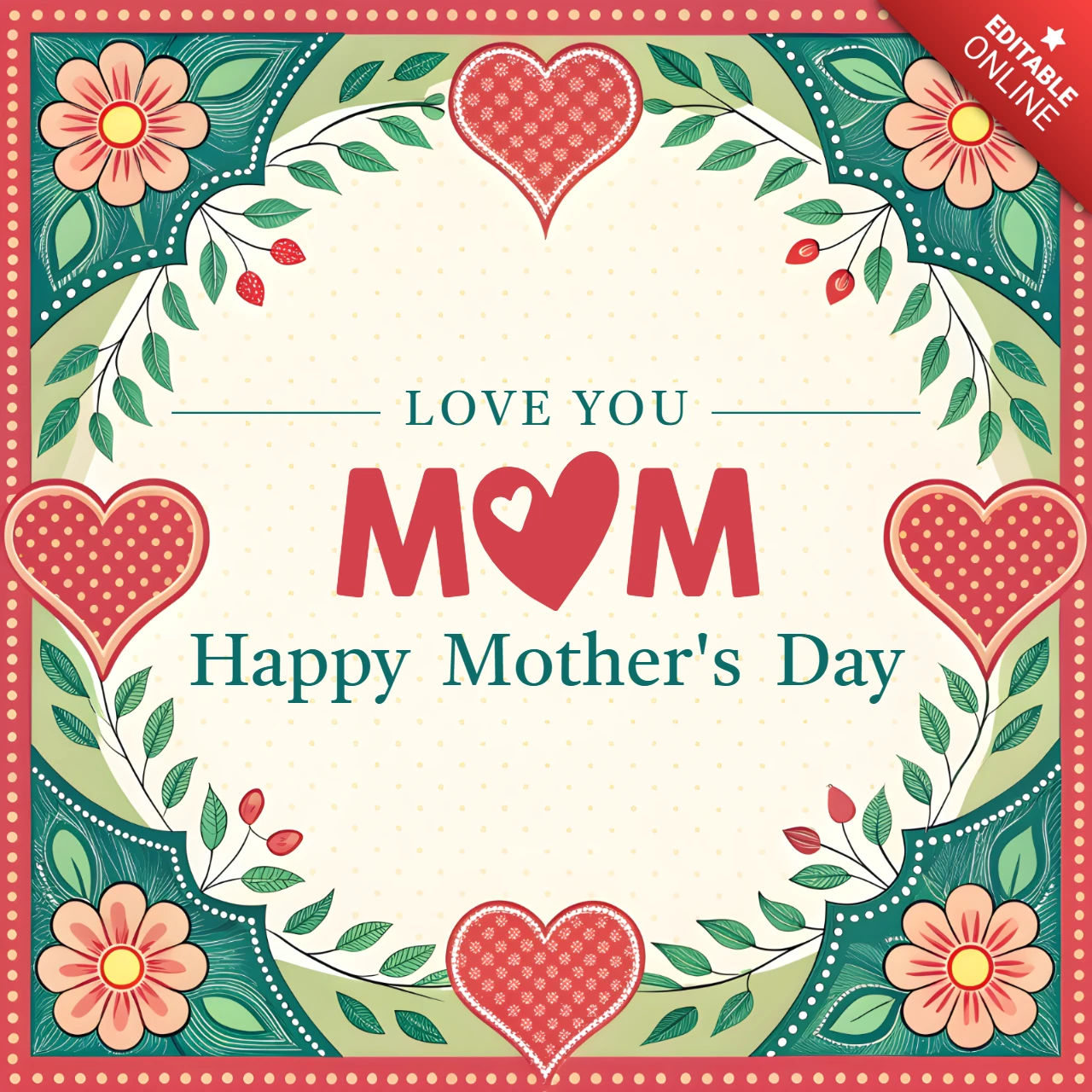 Vintage Floral Mother's Day Card Template - Editable Design for Celebrating Mom