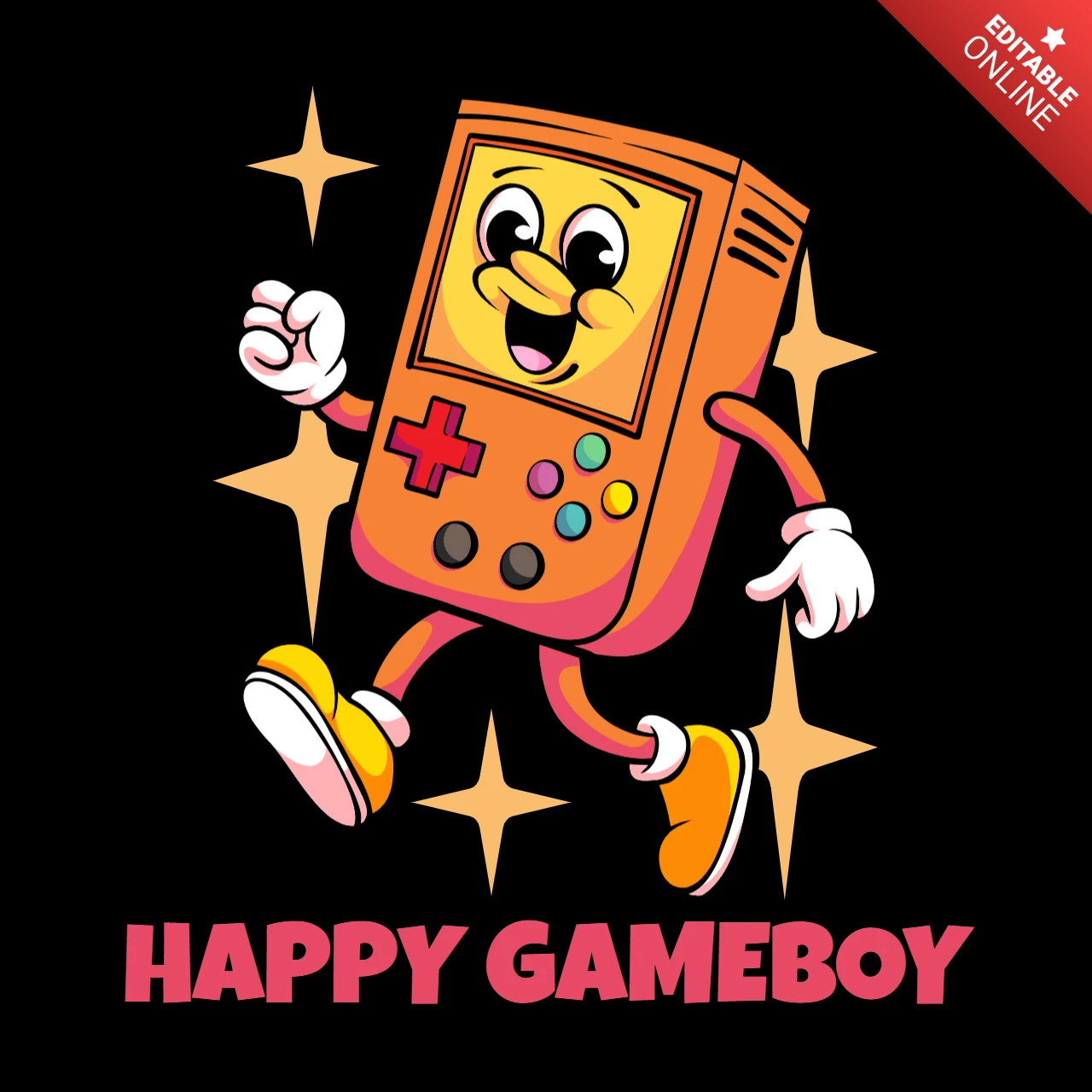 Happy Gameboy Nostalgic Gaming Console Character Bringing Fun and Cheer T-Shirt Design Template