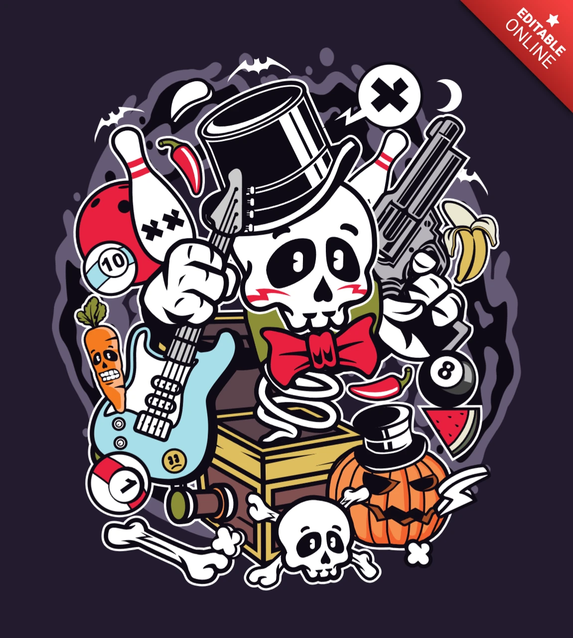 Skull Toy Box Cartoon Character Design Template