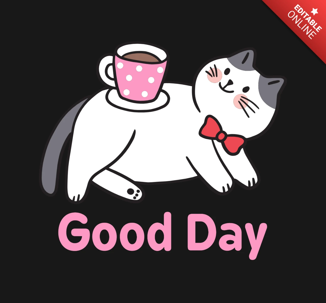 Buen día lindo gato taza de café plantilla de diseño de camiseta