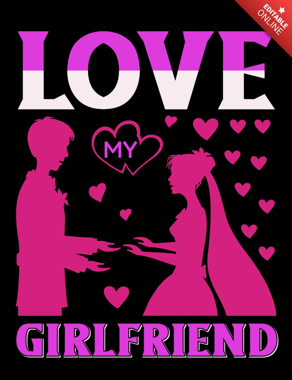 Romantic Love Design Template with Silhouette Art for Girlfriend