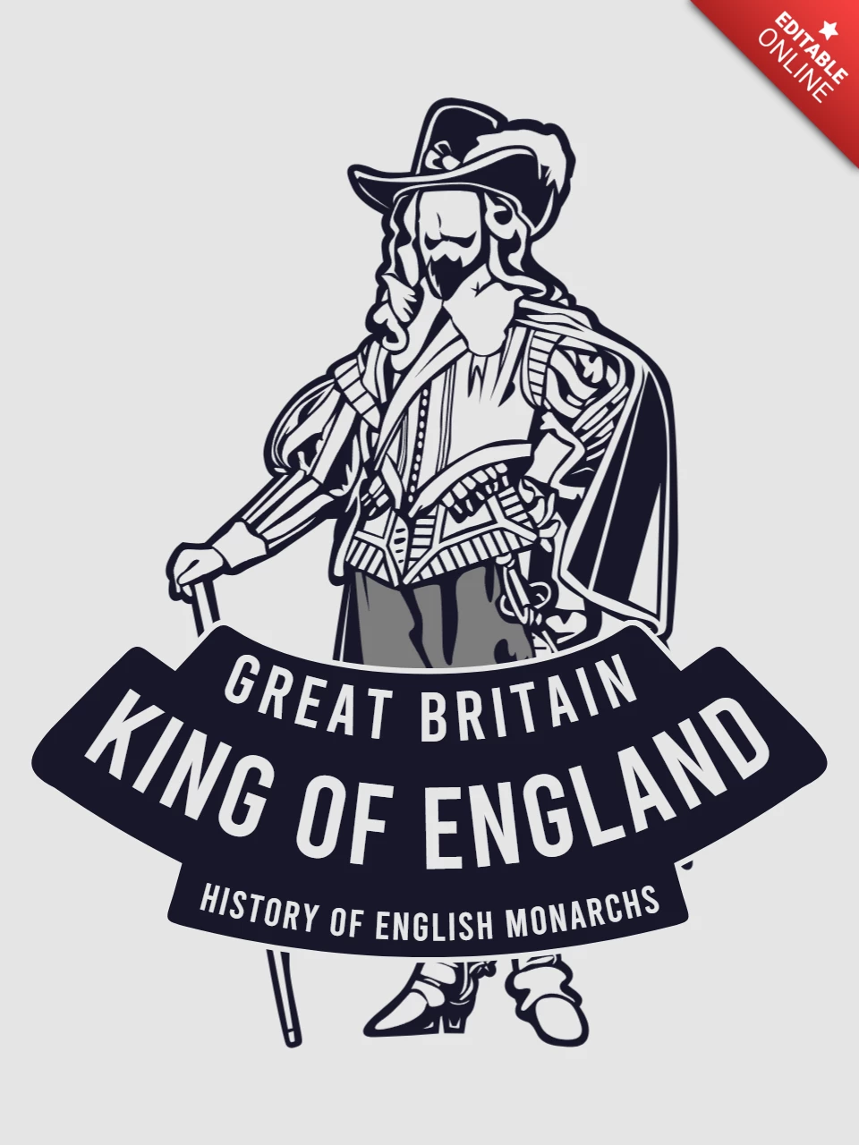 Plantilla de diseño de camiseta de personaje del rey de inglaterra
