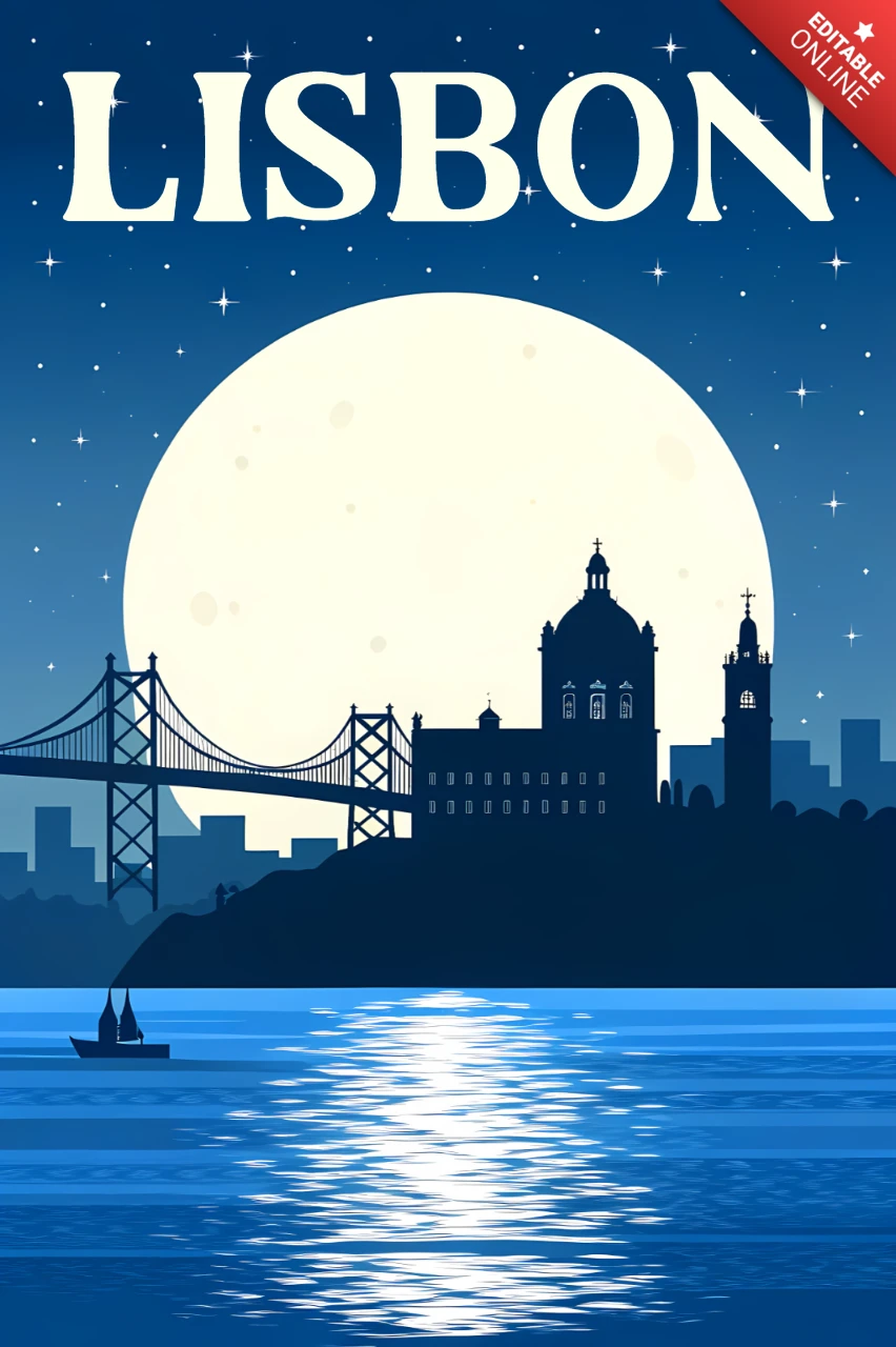 Lisbon Night Skyline Design Template for Posters