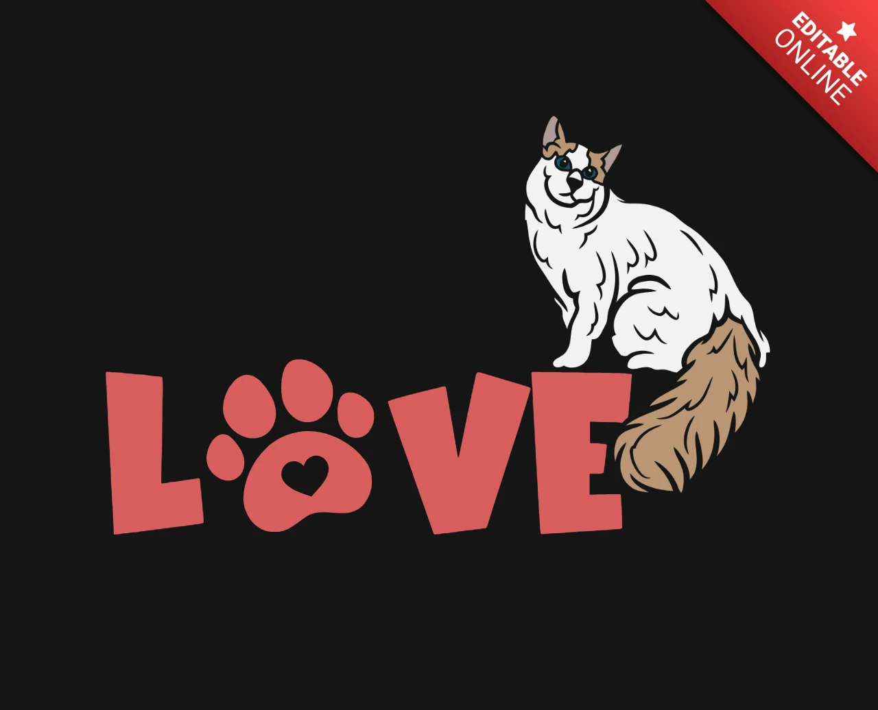 Paw Love Cute Cat T-Shirt Design Template
