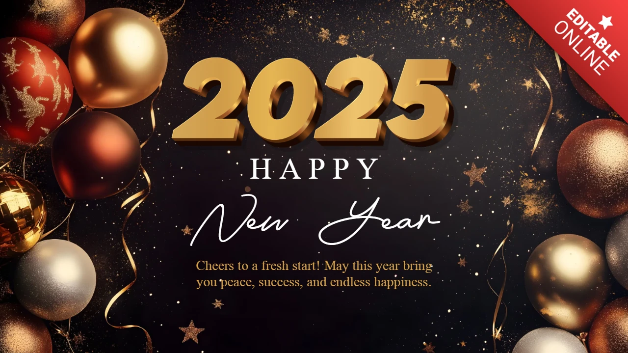 Elegantes schwarz und gold frohes neues jahr 2025 karte vorlage