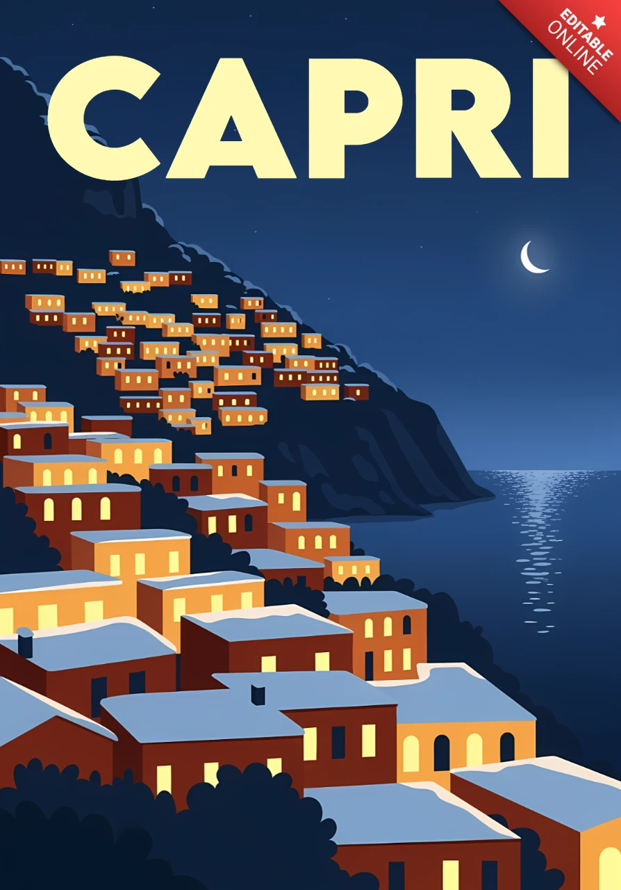 Capri nachtlandschap ontwerpsjabloon voor reisposters