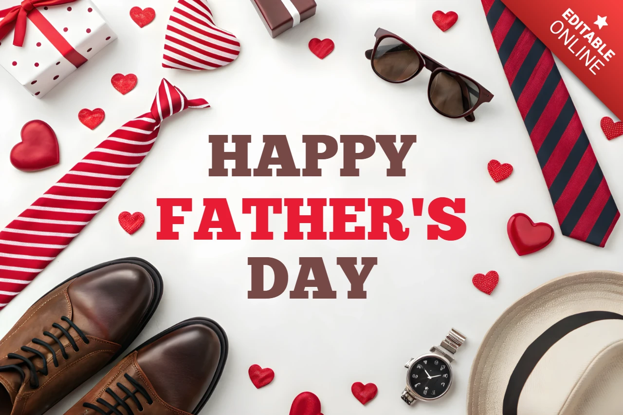 Stylish Father's Day Celebration Template Design with Accessories