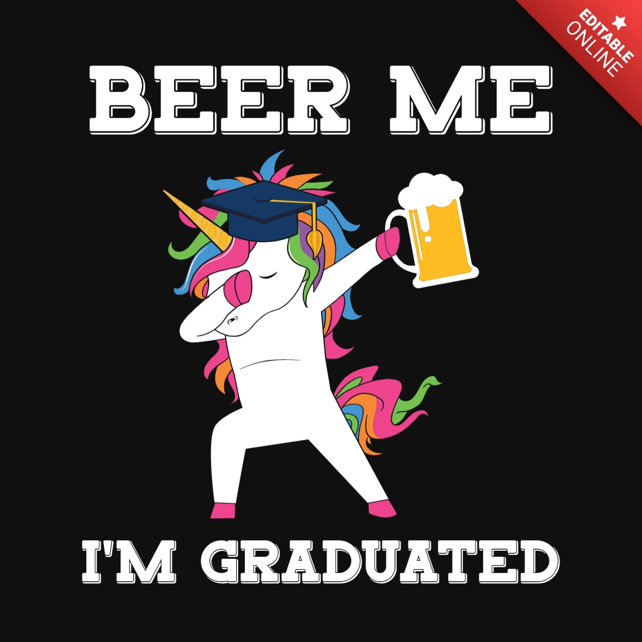 ビールとユニコーンの卒業Tシャツデザインテンプレート