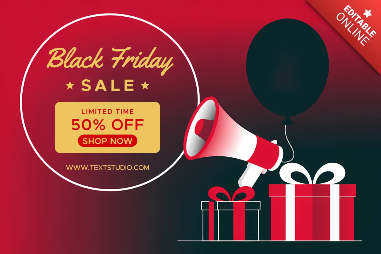 Modelo de design de venda da Black Friday com megafone e caixas de presente para folhetos promocionais