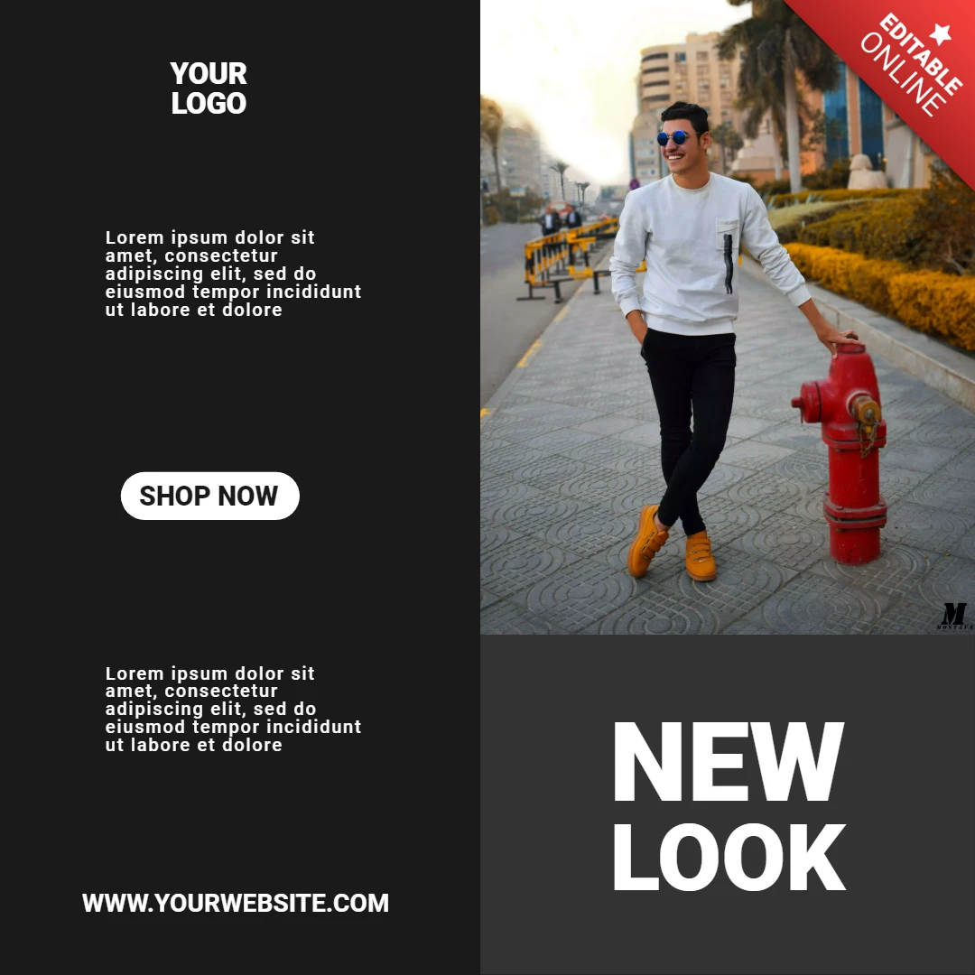 Nuevo look hombre moda venta instagram post plantilla de diseño