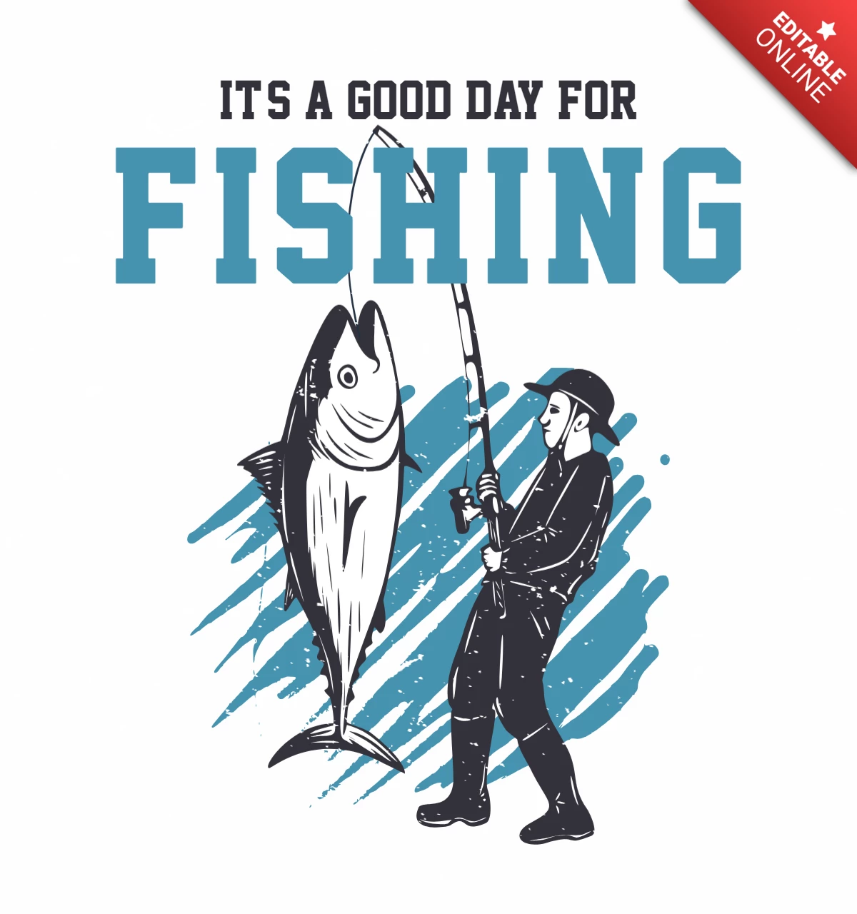 Man Fishing Tuna Fish Vintage T-shirt Design Template