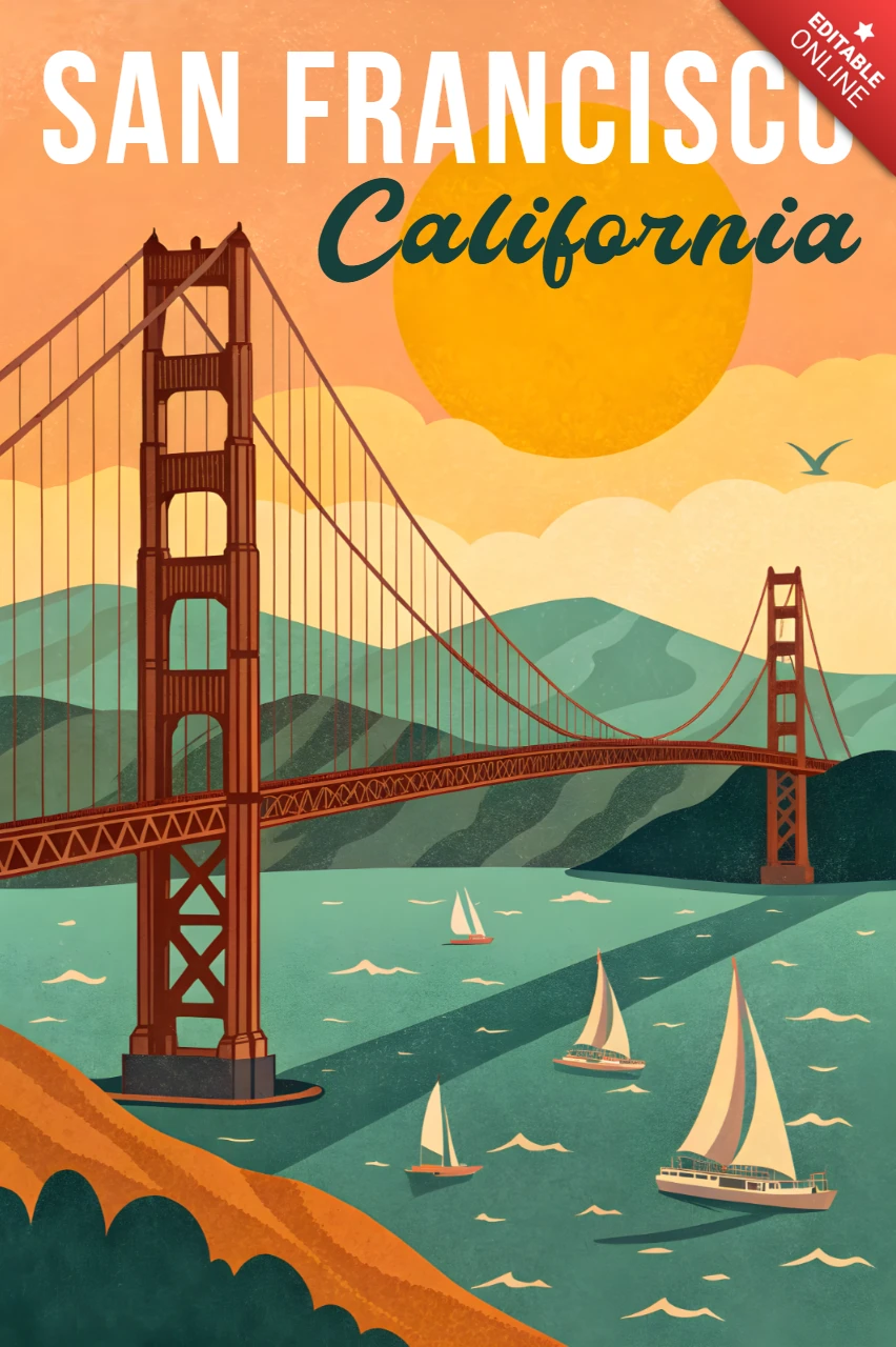 Modèle de design vintage de San Francisco pour des affiches de voyage rétro à plat