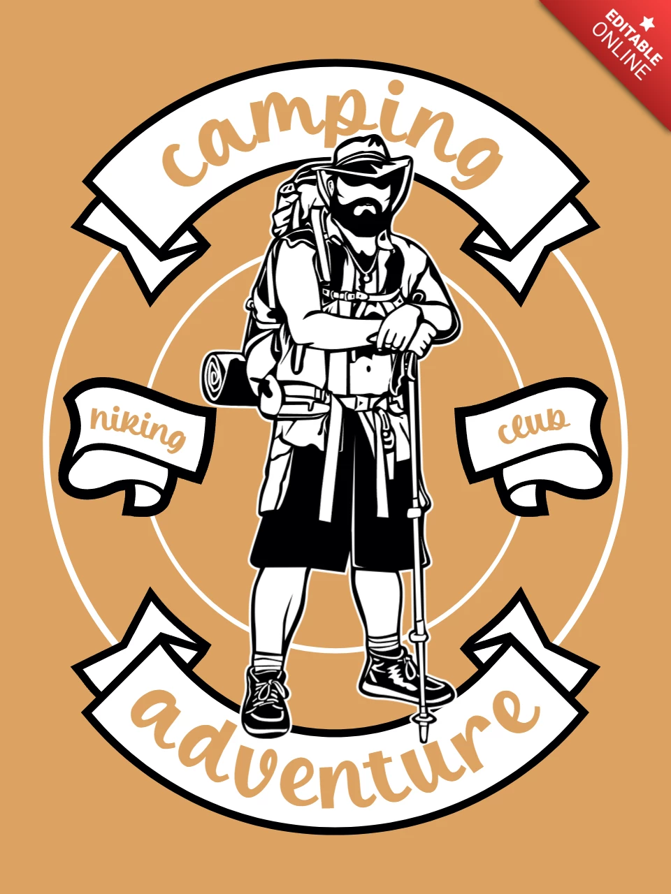 Camping avontuur karakter t-shirt ontwerpsjabloon