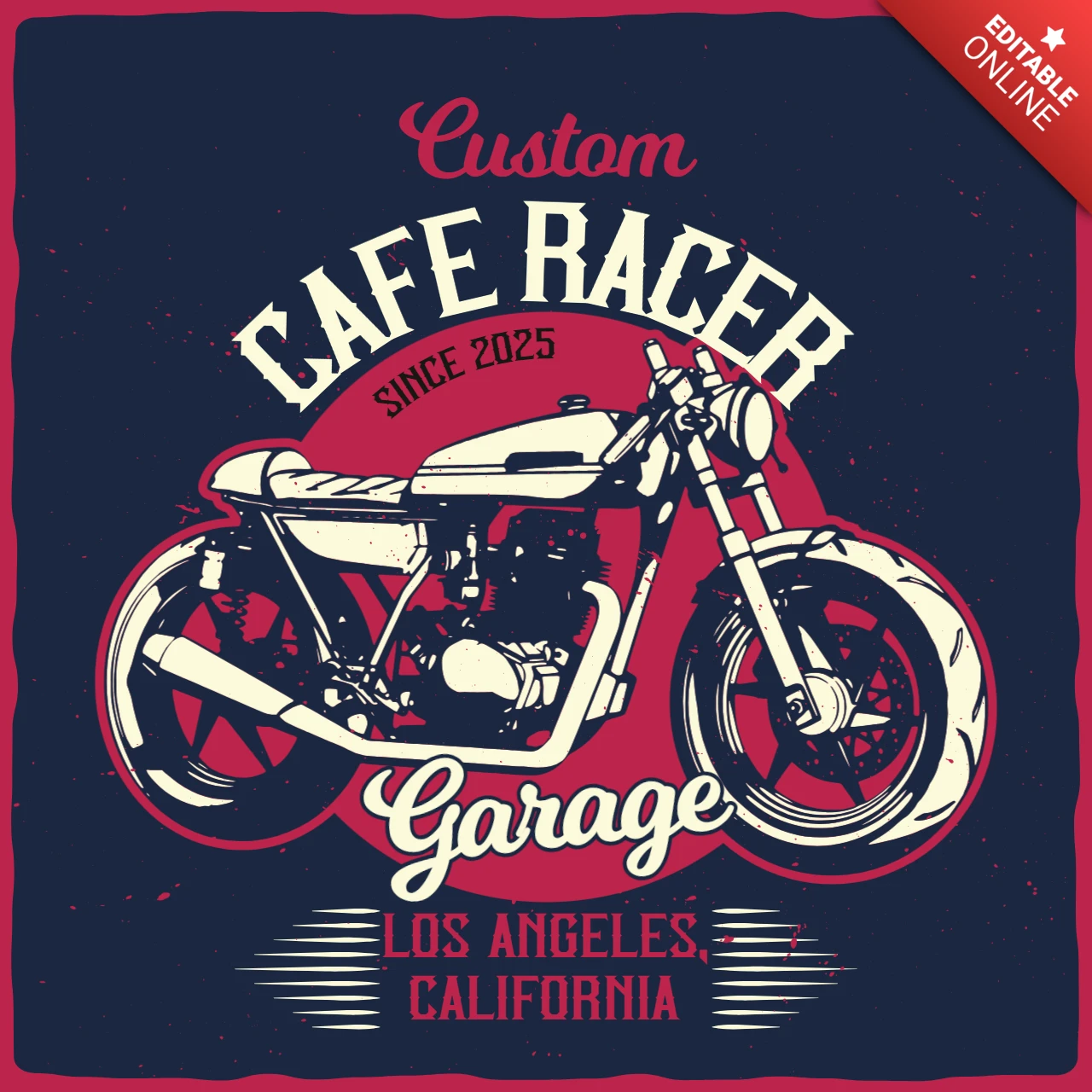 Cafe racer motosiklet garajı tişört tasarım şablonu