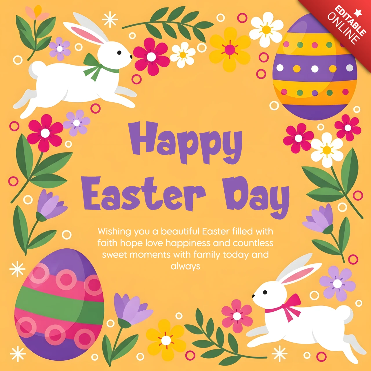 Colorful Easter Bunny Design Template for Greeting Cards