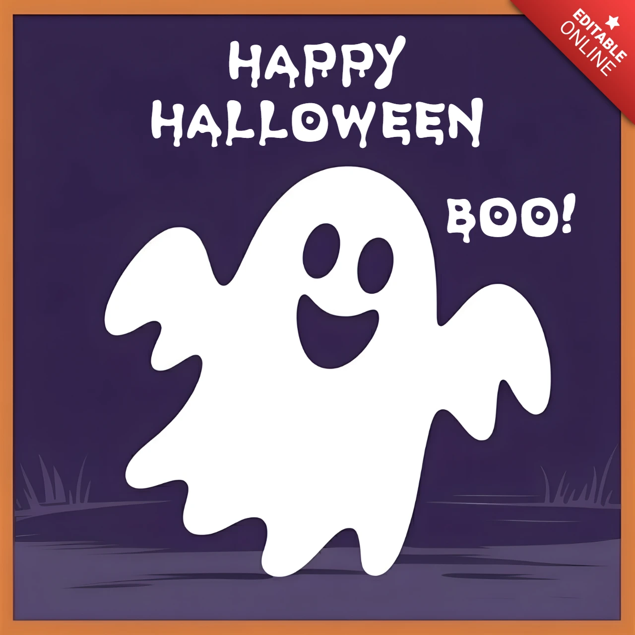 Happy Halloween Ghost Design Template for Greeting Cards