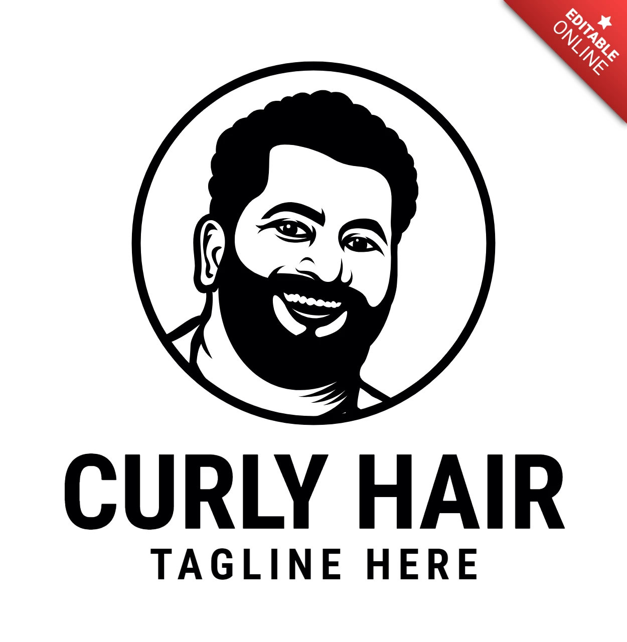 Krullend haar man logo ontwerpsjabloon