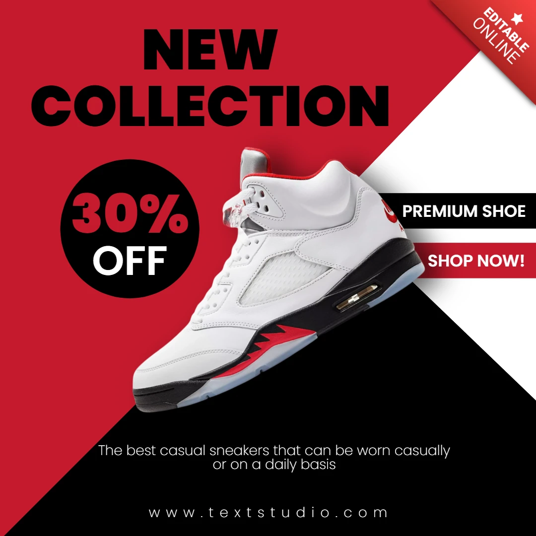 Red And Black Minimalist Shoe Promotion Instagram Post Templete