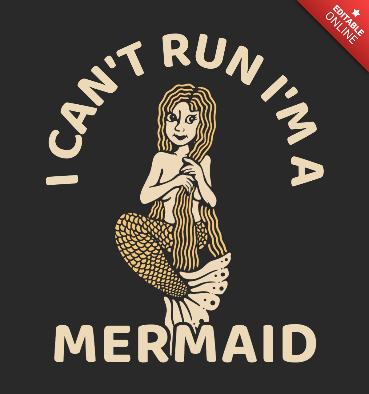 Sirena tocándose el pelo plantilla de diseño de camiseta vintage