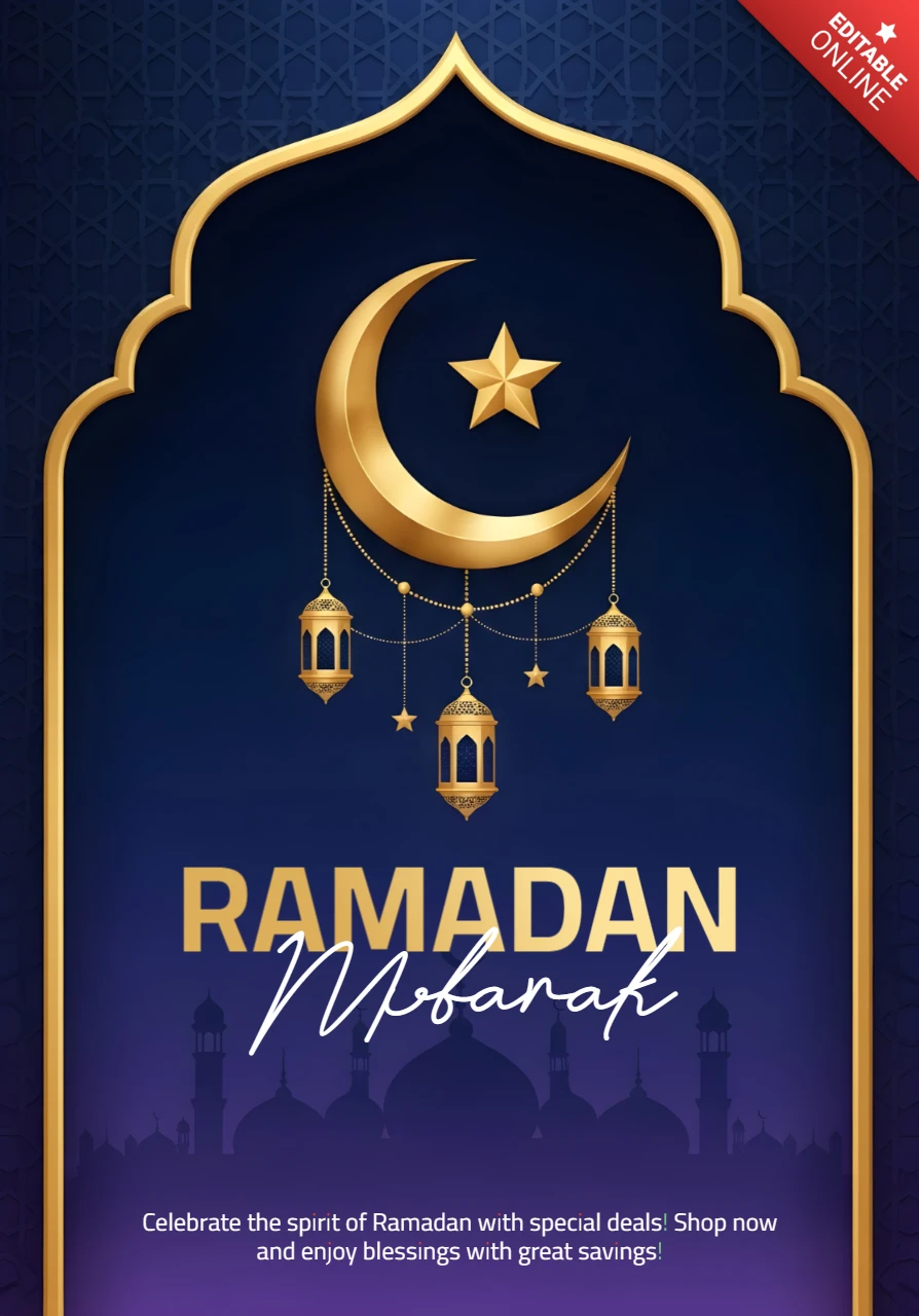 Template de design para o Ramadã mubarak com lua crescente e lanternas para cartões de saudação