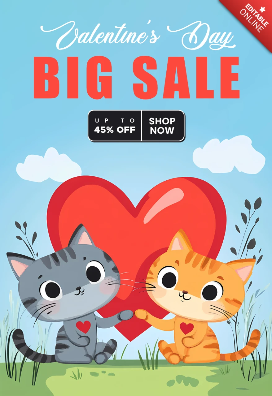Valentine's Day Sale Design Template With Cats