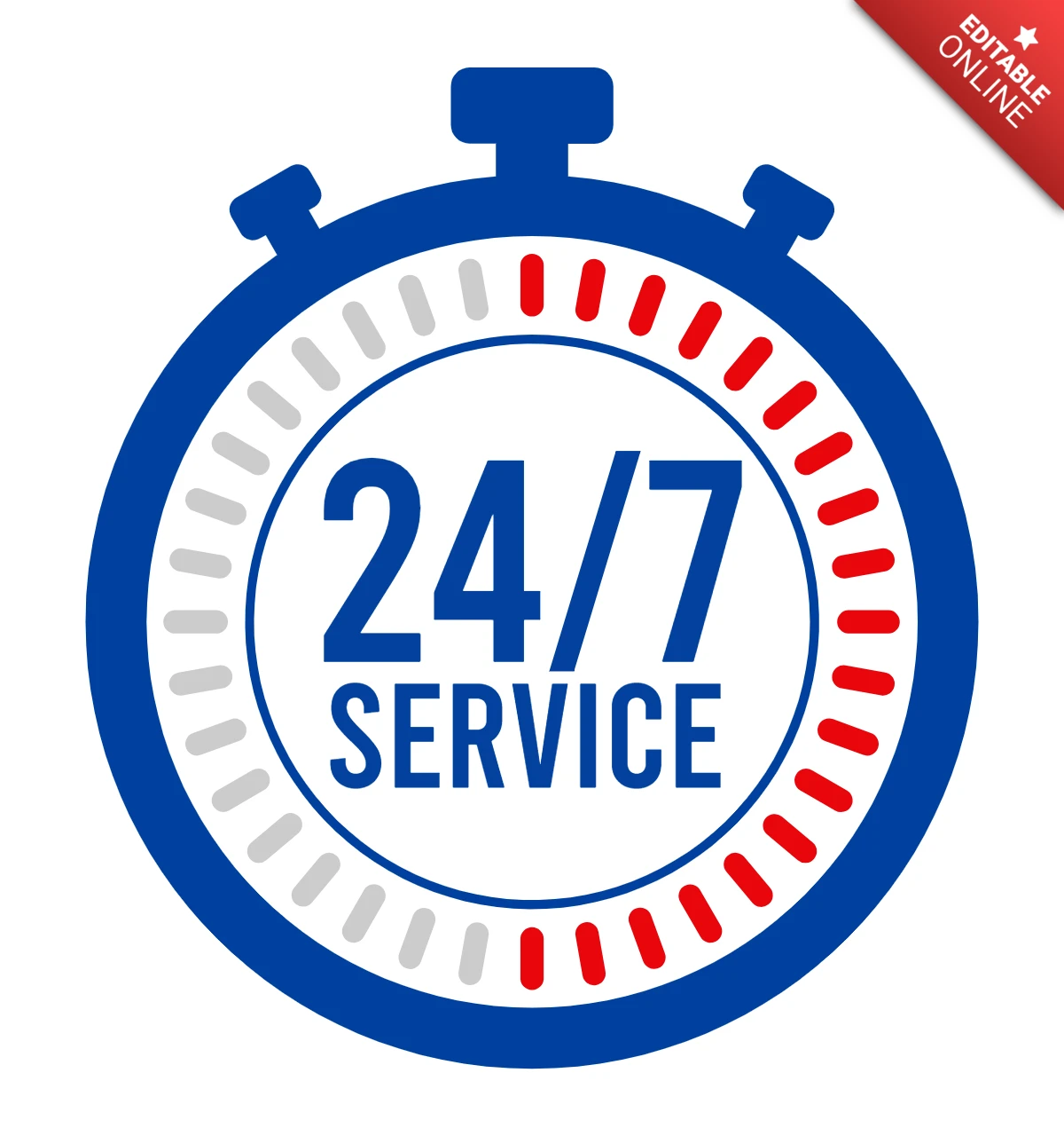 24/7 Service Stopwatch Badge Logo Design Template