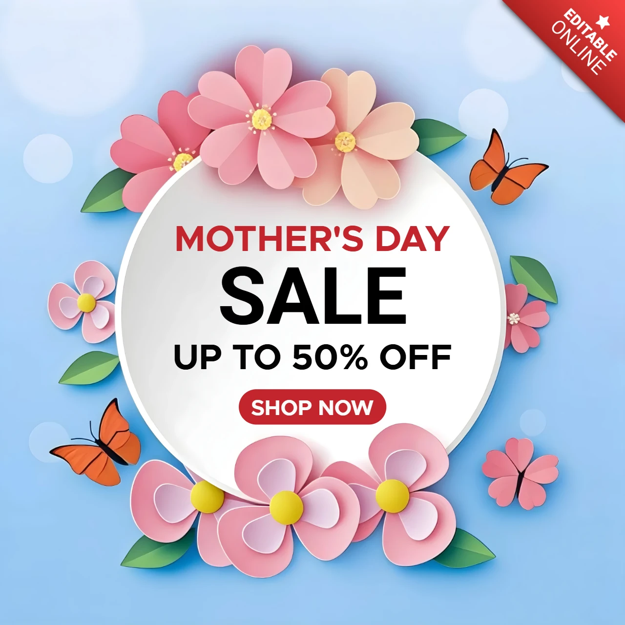 Modèle de vente pour la fête des mères avec des éléments floraux et des papillons